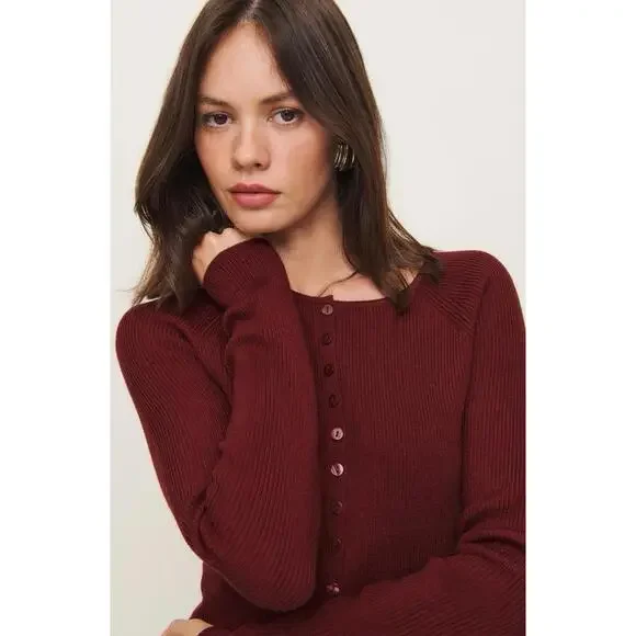 New Reformation Meadow Wool Crop Cardigan In Chianti Size XS $178 - Picture 3 of 12